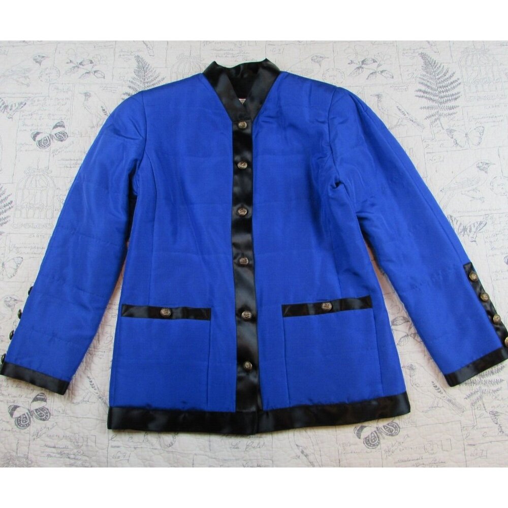 Carlisle Silk quilted jacket Bright blue black Bronze button STUNNING sz 6 - Picture 1 of 7